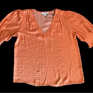 Women's Orange V-Neck Top with Cute Short Sleeves